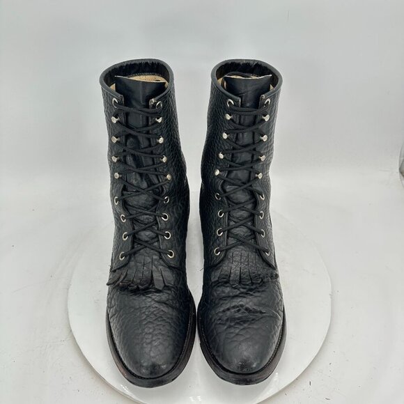 Justin 522 Bullhide Men 10 B Pebbled Black Leather Tassel Western Lacer Boot main image 9